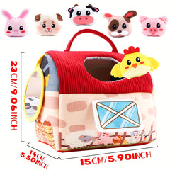Barn with Stuffed Farm Animals Rattle Crinkle Paper Mirror Toys for Kids
