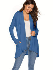 Open Front Drape Cardigan Long Sleeve Pocket Cardigan