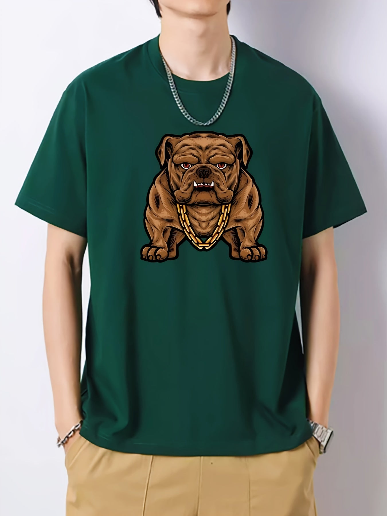 Cartoon Pug Print Men's Graphic Cotton T-shirt