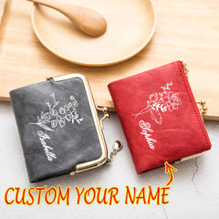 Personalized Floral Name Wallet for Women Custom Birth Month & Name