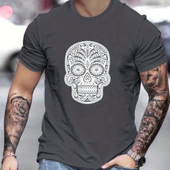 Men's Floral Skull Graphic T shirt Casual Tee for Summer