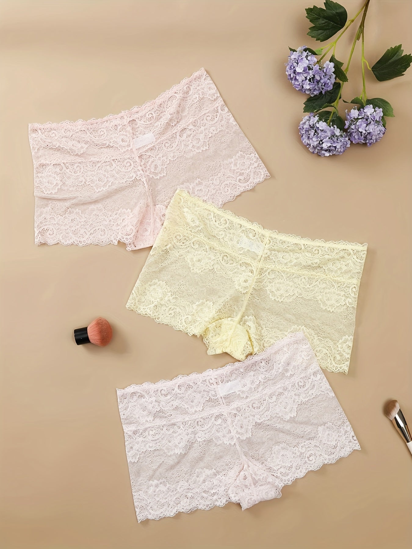 3 Pack Plus Size Lace High Waist Boy Shorts Briefs