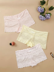 3 Pack Plus Size Lace High Waist Boy Shorts Briefs