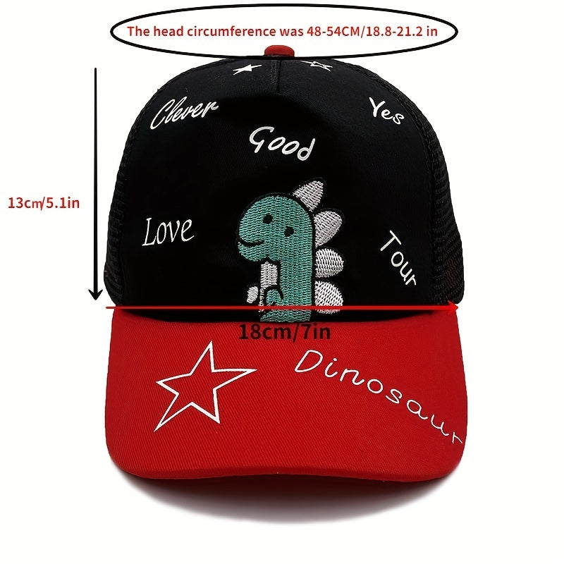 Kids Dinosaur Embroidered Adjustable Baseball Cap Mesh Breathable Sun Screen Hat