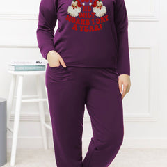 Christmas Pajama Set Women's Santa Tee & Joggers Lounge Two Piece
