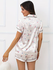 Floral Print Pajama Set Short Sleeve Top & Shorts