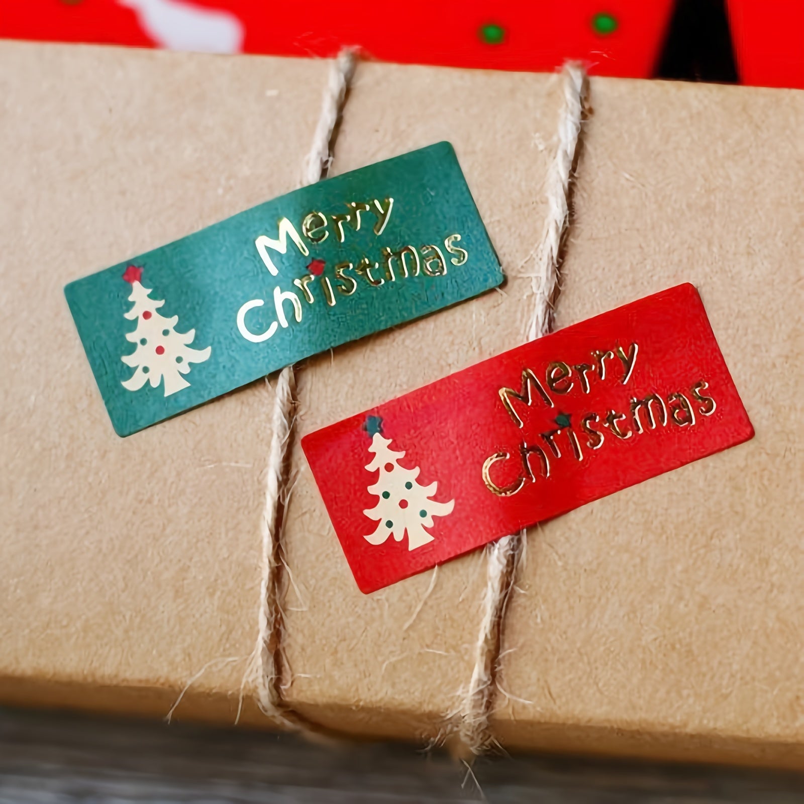 Festive Christmas Tree Red & Green Gift Stickers - Set of 50