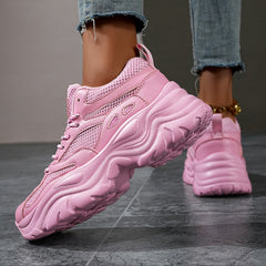 Women's Chunky Sneakers Faux Leather Lace Up Running Shoes