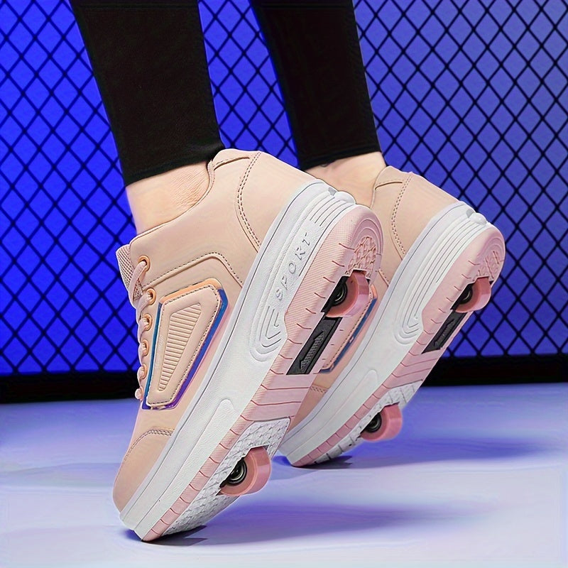 Girl's Roller Shoes Comfy Detachable Wheels Lace Up Skate Sneakers