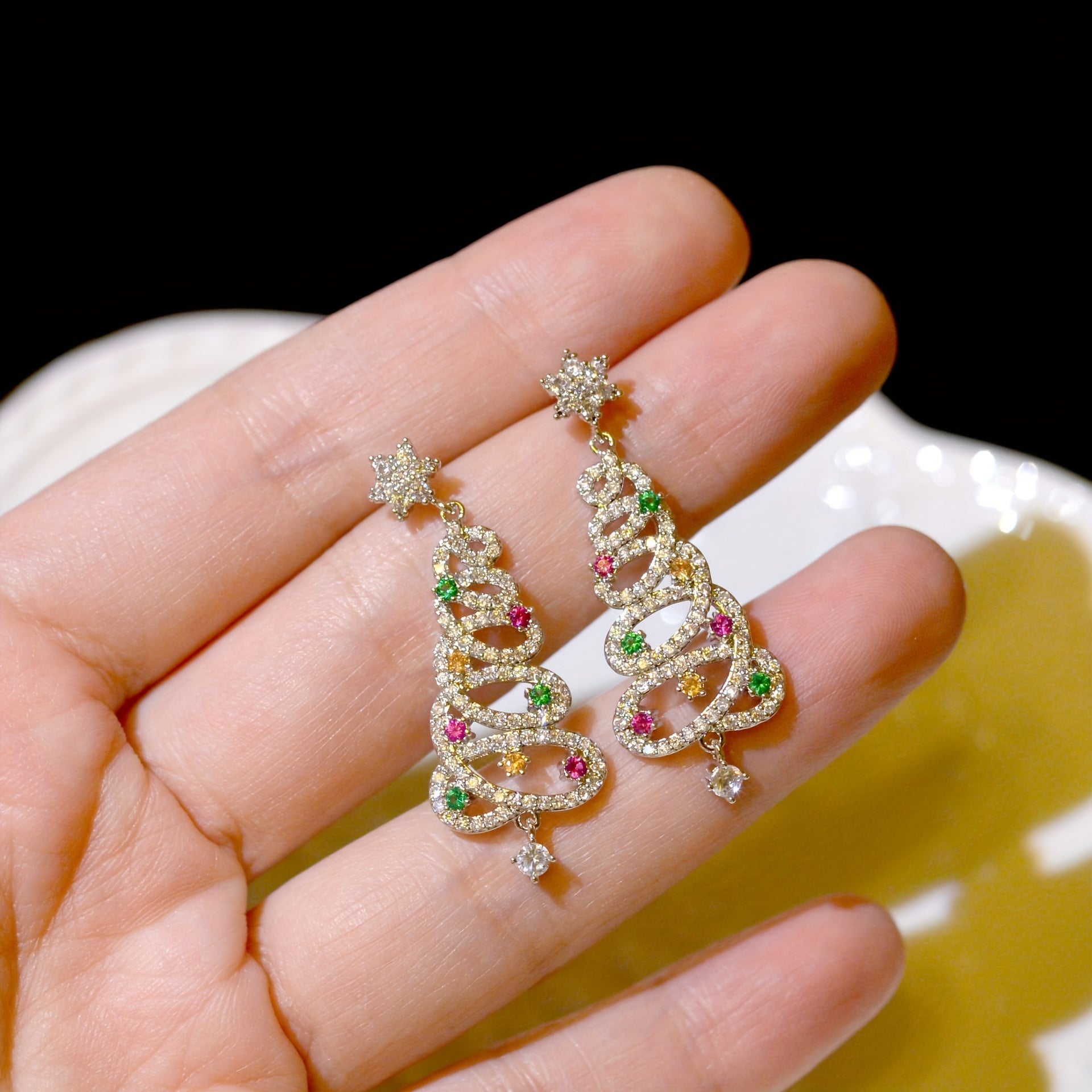 Holiday Style Zircon Snow & Christmas Tree Earrings