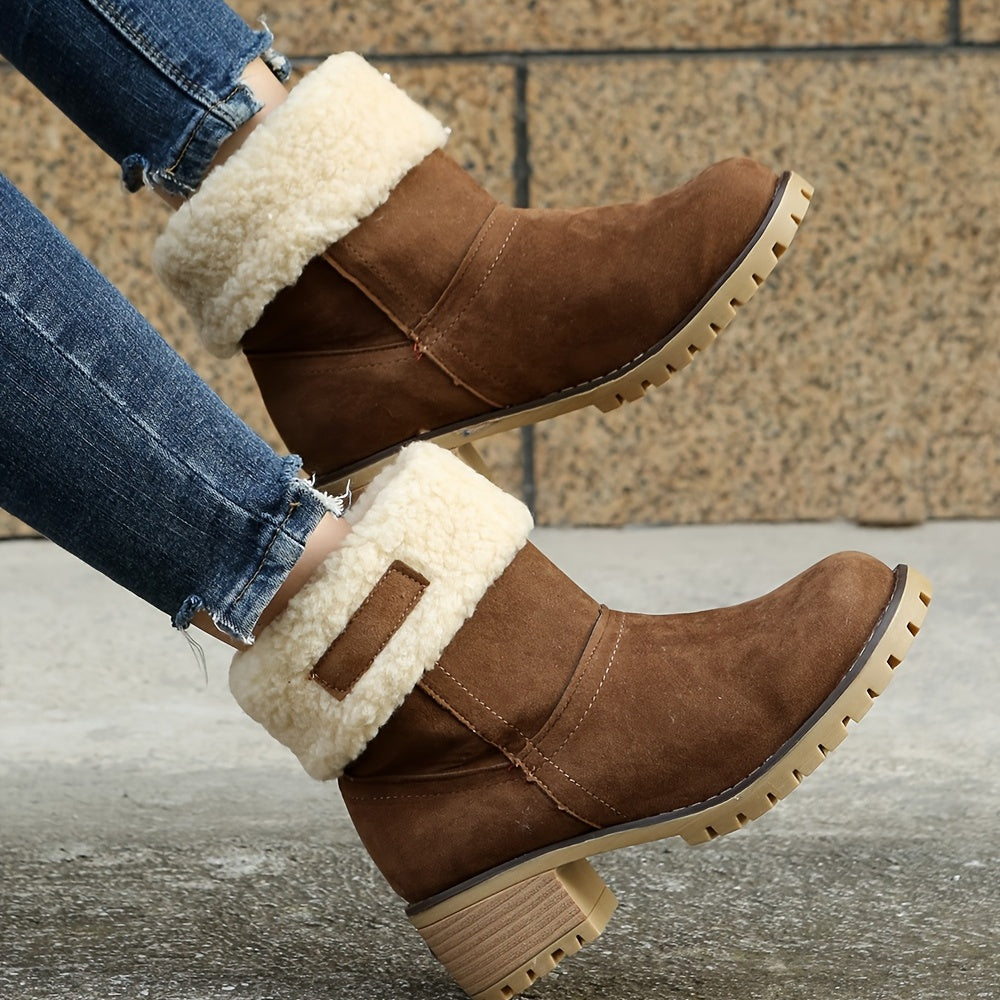 Women's Faux Fur Lined Block Heeled Boots