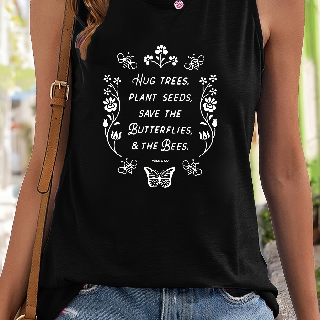 Insect & Letter Pattern Stretchy Sports Vest Casual Top