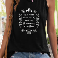 Insect & Letter Pattern Stretchy Sports Vest Casual Top