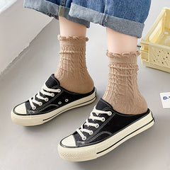 5 Pairs Twist Textured Ruffle Socks Women's Stockings