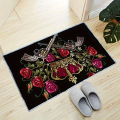 Dark Embroidery Skeleton Pattern Rug Halloween Decor
