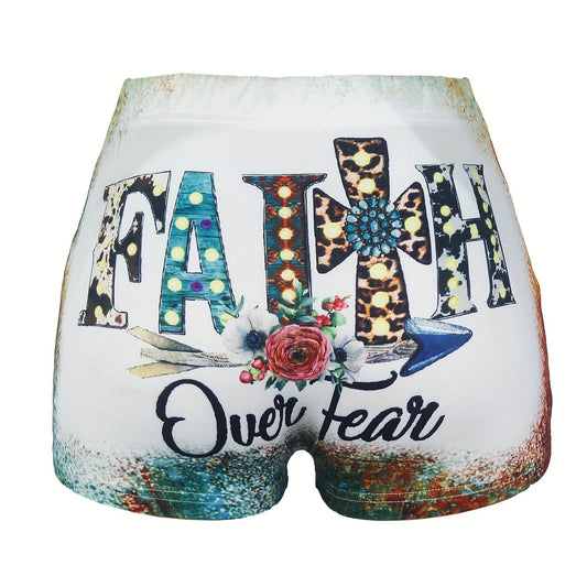 Letter Print Skinny Shorts Casual Shorts Spring & Summer Women's Clothing