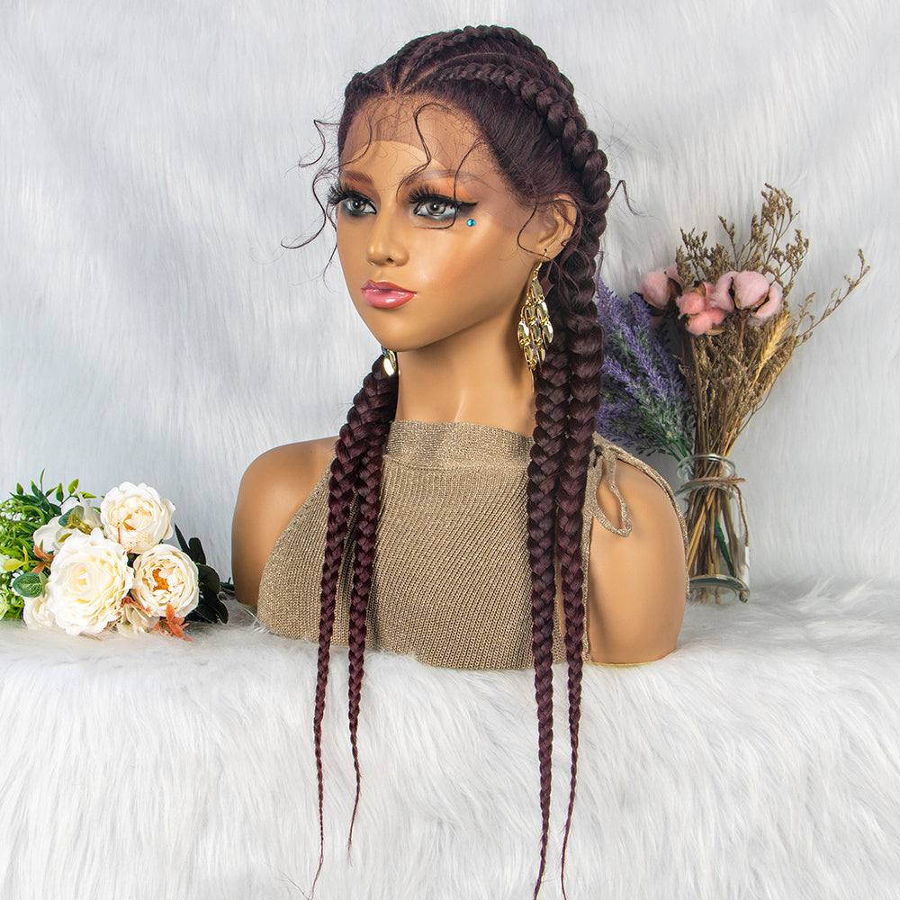Lace Front Wig with Baby Hair 4 Braids Box Wig for Women