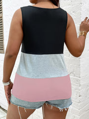 Colorblock Round Neck Tank Top Medium Stretch