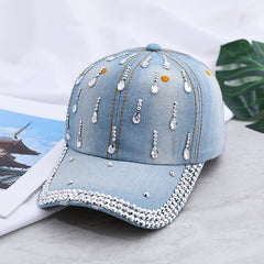 Rhinestone Decor Ripped Baseball Cap Distressed Sun Hat
