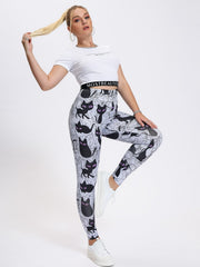 Cat Print High Waist Leggings Women's Plus High Stretch Casual Leggings