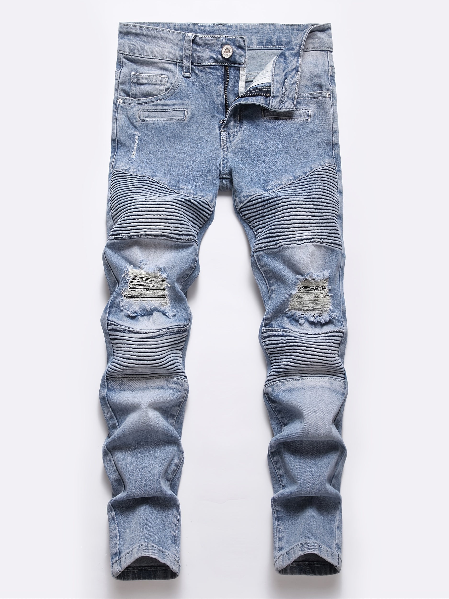 Boys Hip Hop Ripped Jeans Slim Fit Washed Denim Pants Kids Clothes