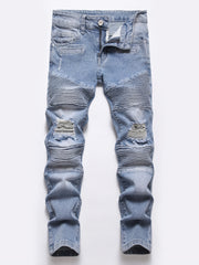 Boys Hip Hop Ripped Jeans Slim Fit Washed Denim Pants Kids Clothes