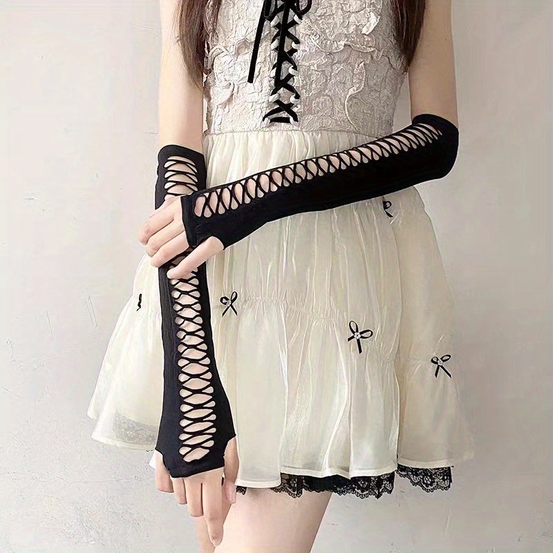 Mesh Sleeve Long Arm Protection Gloves Casual Outdoor Fingerless Gloves
