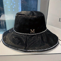 Rhinestone Decor Bucket Hat Sunscreen Travel Beach Hat