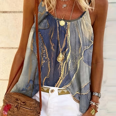 Marble Print Cami Top Round Neck Medium Stretch