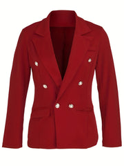 Women's Plus Solid Double Breast Button Long Sleeve Casual Blazer
