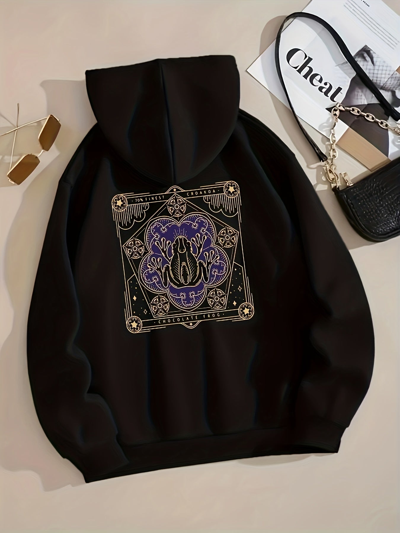 Frog Print Zip Up Hoodie Long Sleeve Drawstring Sweatshirt