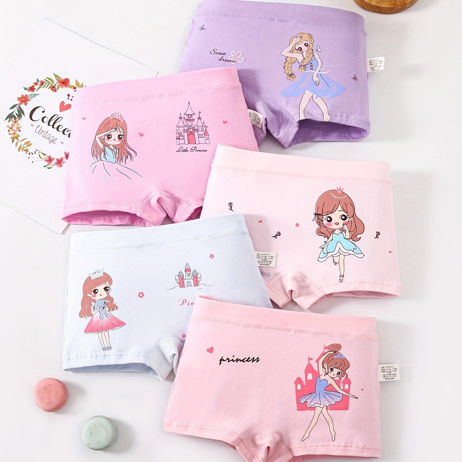 5pcs Princess Print Girl's Underwears Cotton Panties