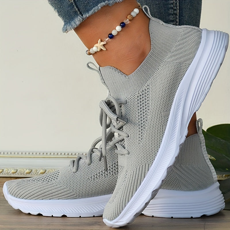Women's Minimalist Solid Sneakers Lace Up Low Flying Woven Elastic Shoes