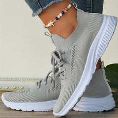 Women's Minimalist Solid Sneakers Lace Up Low Flying Woven Elastic Shoes