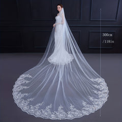 Floral Lace Edge Head Veil With Comb Wedding Bridal Hair Accessories