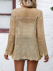 Crochet Coverup Tie Front Long Sleeve Casual Open Front