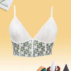 Floral Print Lace Bustier Semi Sheer Bra Cami Top
