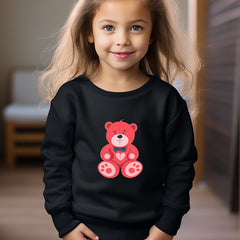 Bear Print Girls Casual Pullover Sweatshirt Long Sleeve Crew Neck Tops