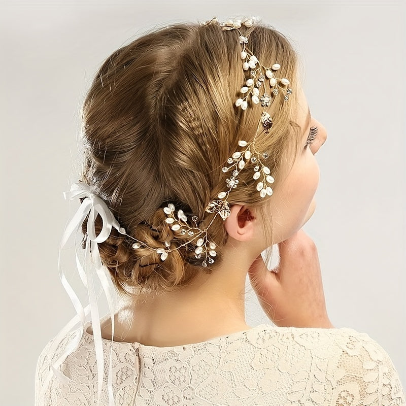 Girl's Pearl Leaf Hairband Golden Hairpin Set Bridal Headwear Hair Accessories