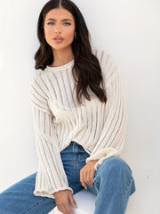 Solid Long Sleeve Round Neck Sweater