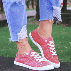 Women's Red Canvas Shoes Lightweight Lace Up Skate Shoes