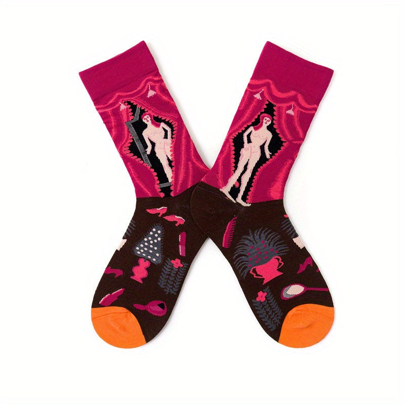 4 Pairs Cartoon Print Women's Mid Tube Stockings