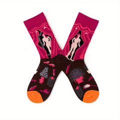4 Pairs Cartoon Print Women's Mid Tube Stockings