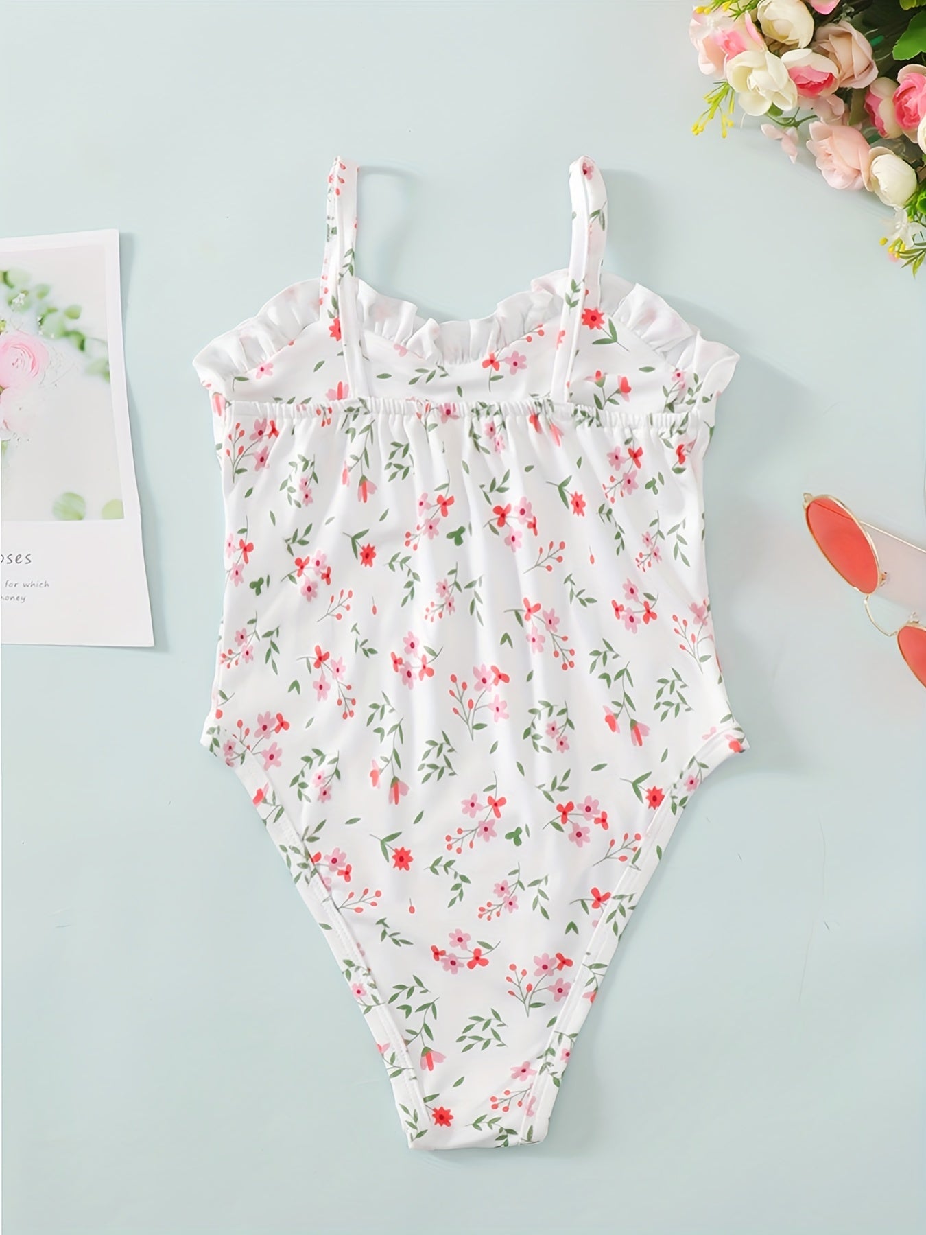 Toddler Girls Floral Ruffle Trim Cami Rompers Onesie Kids Summer Clothes