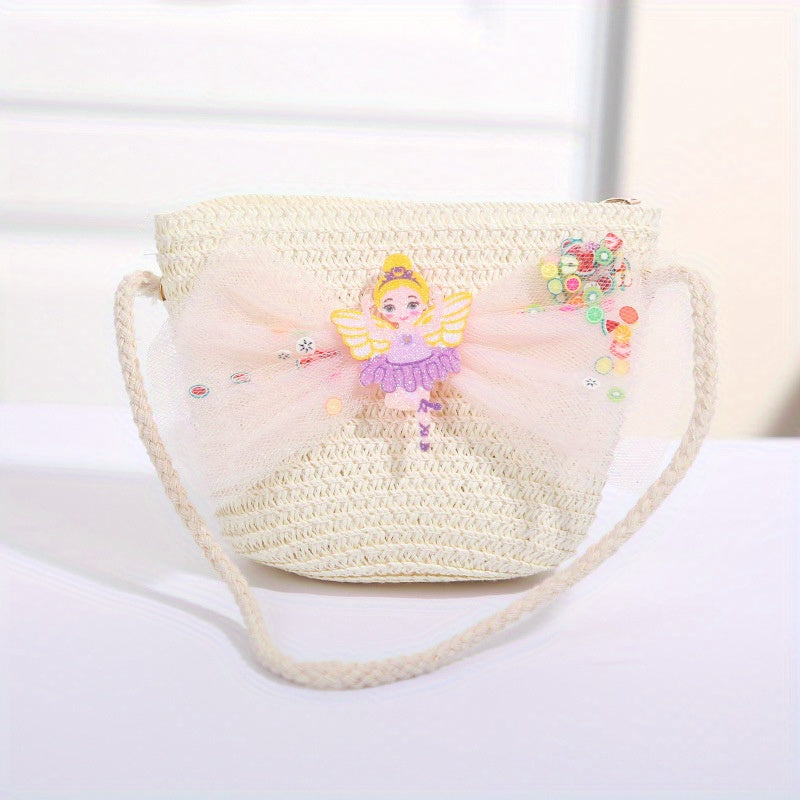 Handwoven Children's Fairy Bow Decor Crossbody Bag