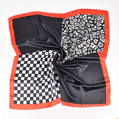 Geometric Plaid Print Bandana Silky Square Scarf Satin Shawl Head Wraps