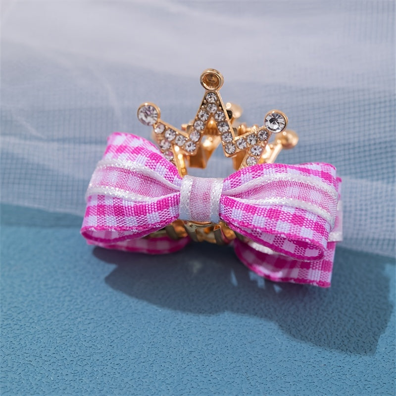 Kids Double-sided Bow Crown Hair Clip Rhinestone Grab Clip
