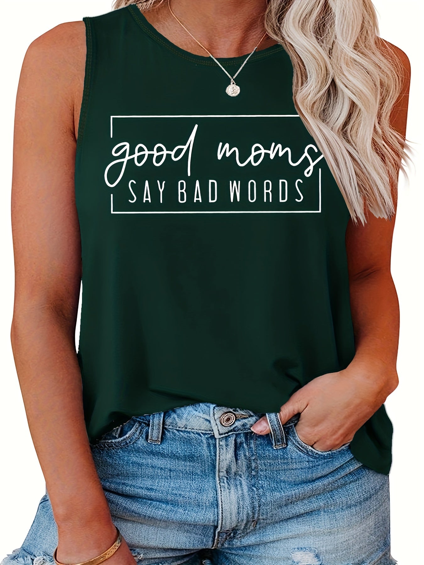 Casual Top Women's Plus Slogan Print Round Neck Tank Top