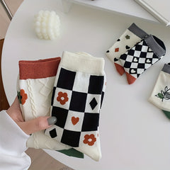 5 Pairs Floral & Plaid Print Socks Women's Stockings