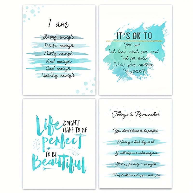 4pcs Green Pink Affirmations Inspirational Art Posters 20 32x25